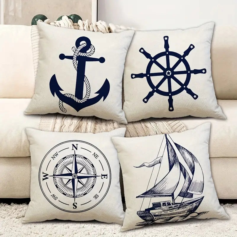 Pirate Ship Series Printed Throw Pillow Cover for Home