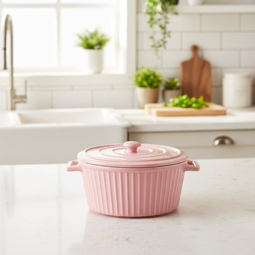 Nordic Style Simple Ceramic Double Ear Salad Bowl with Lid