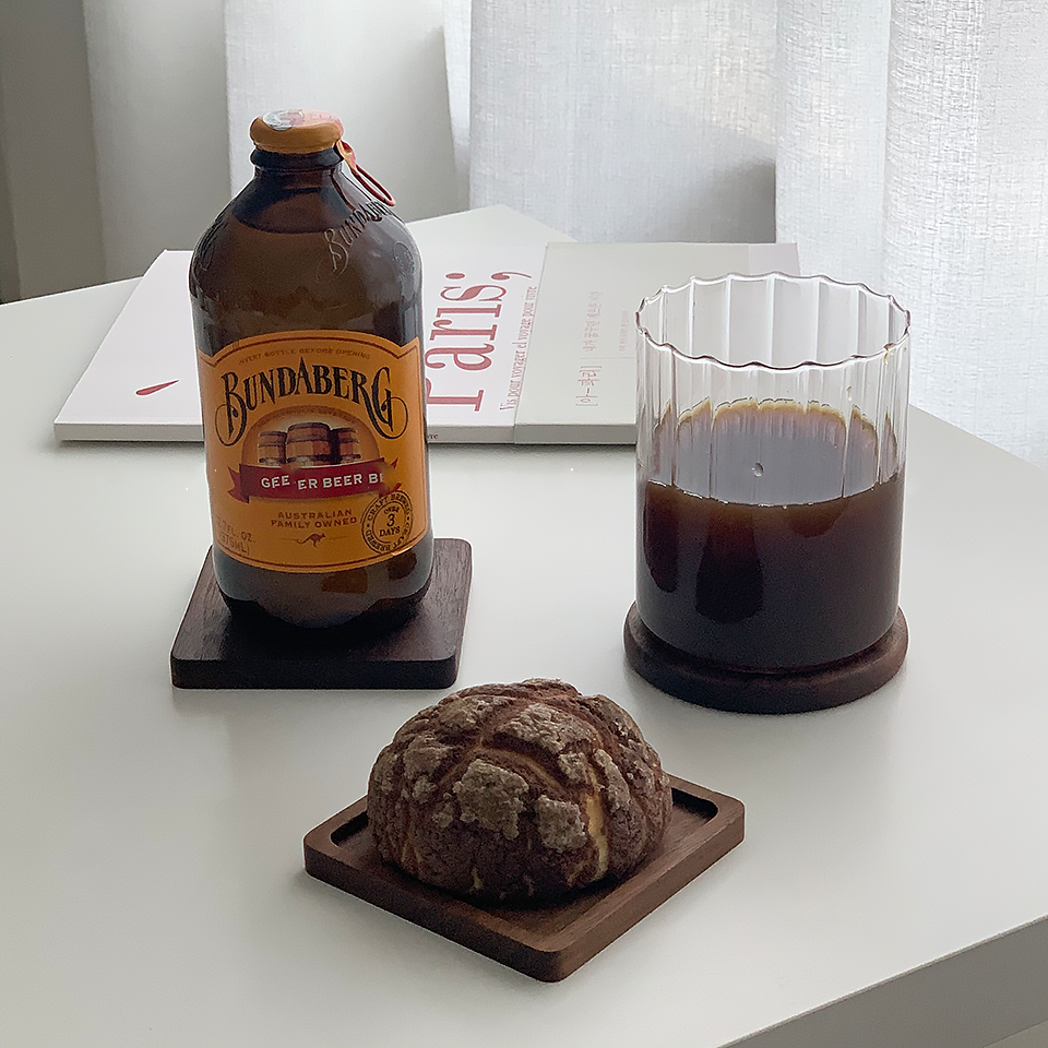 Japanese Walnut Wood Dessert & Coaster Set