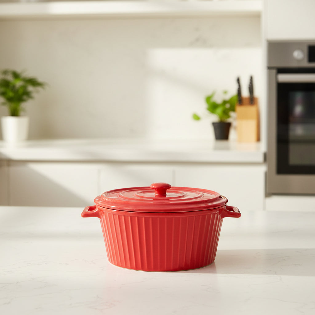 Nordic Style Simple Ceramic Double Ear Salad Bowl with Lid
