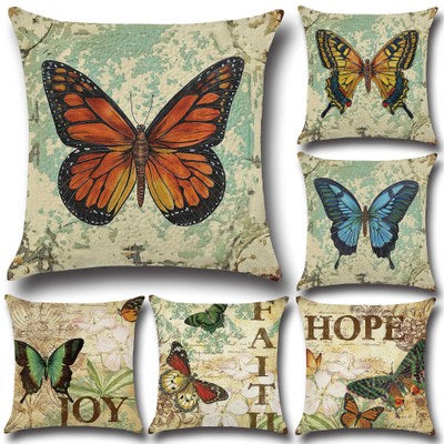 Cute Butterfly Cotton Linen Pillow for Home & Office