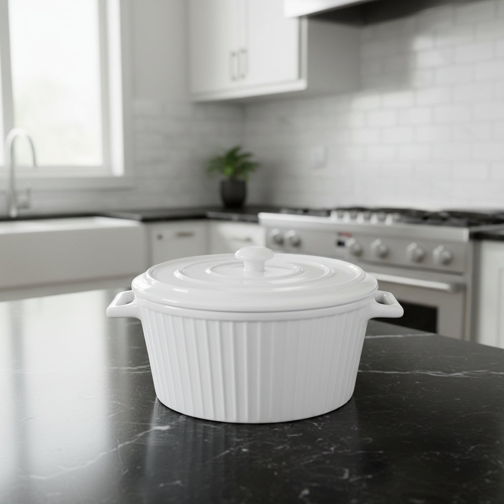 Nordic Style Simple Ceramic Double Ear Salad Bowl with Lid