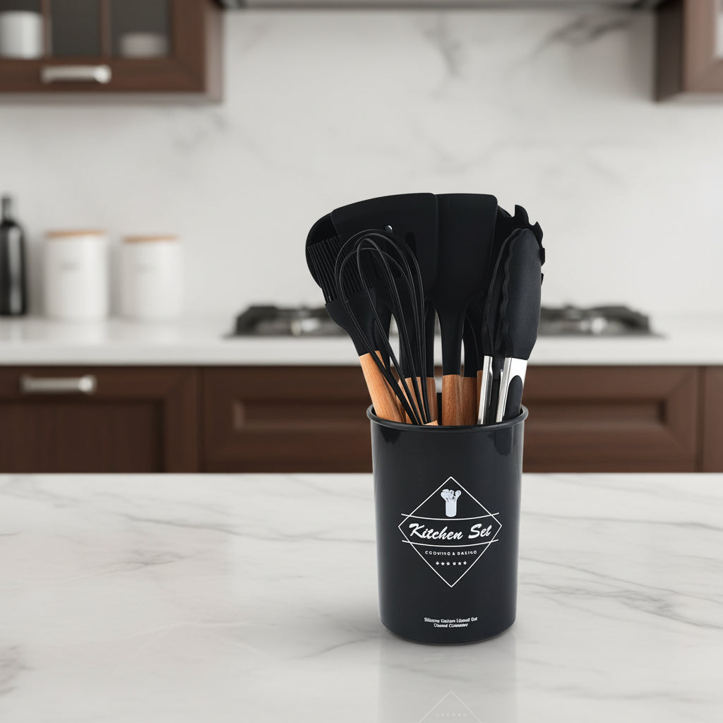 12-Piece Non-Stick Kitchenware Set with Wooden Handle