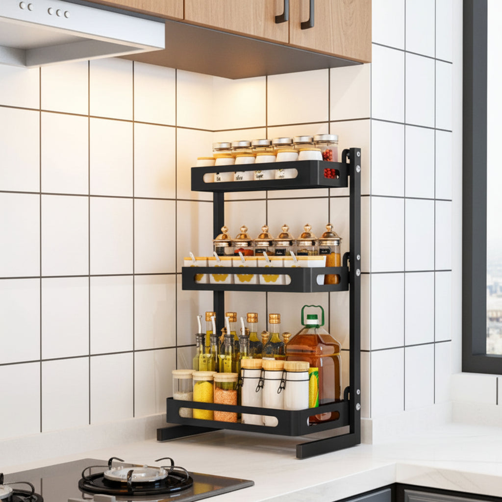Black Stainless Steel 2-Tier Kitchen Storage Rack