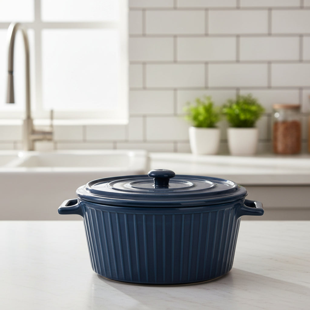 Nordic Style Simple Ceramic Double Ear Salad Bowl with Lid