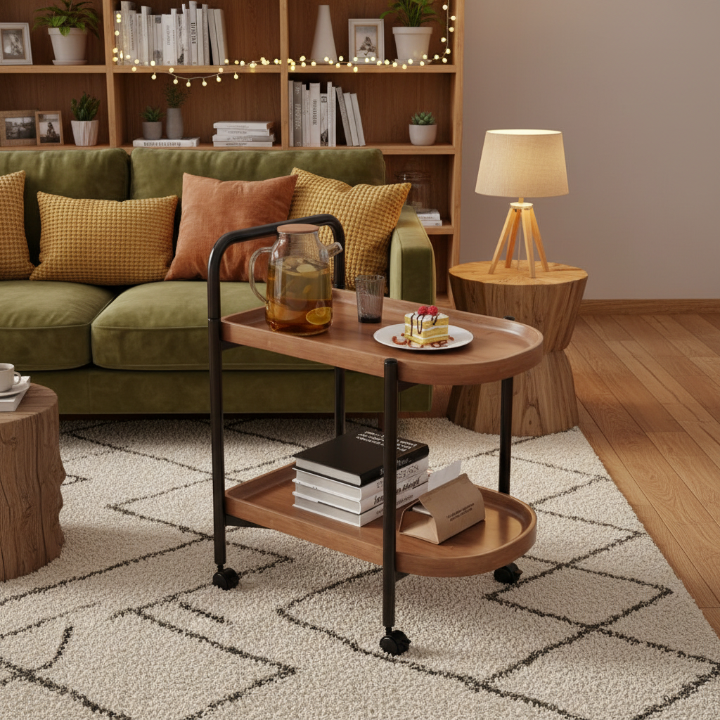 Nordic Rolling Tea Table with Storage