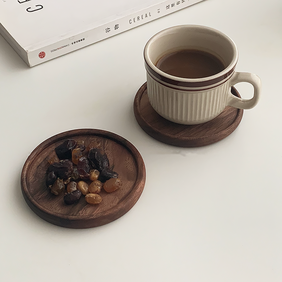 Japanese Walnut Wood Dessert & Coaster Set