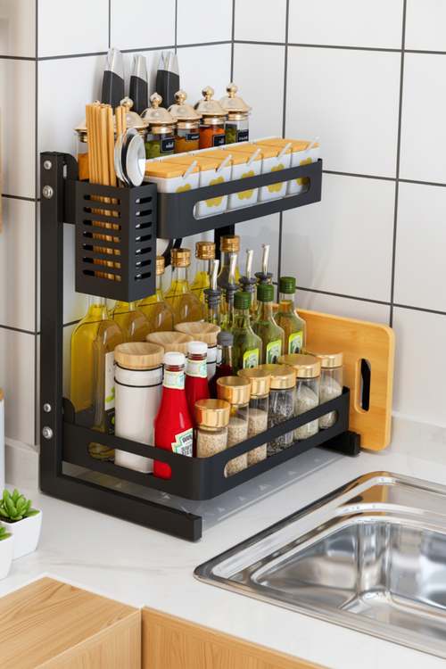 Black Stainless Steel 2-Tier Kitchen Storage Rack