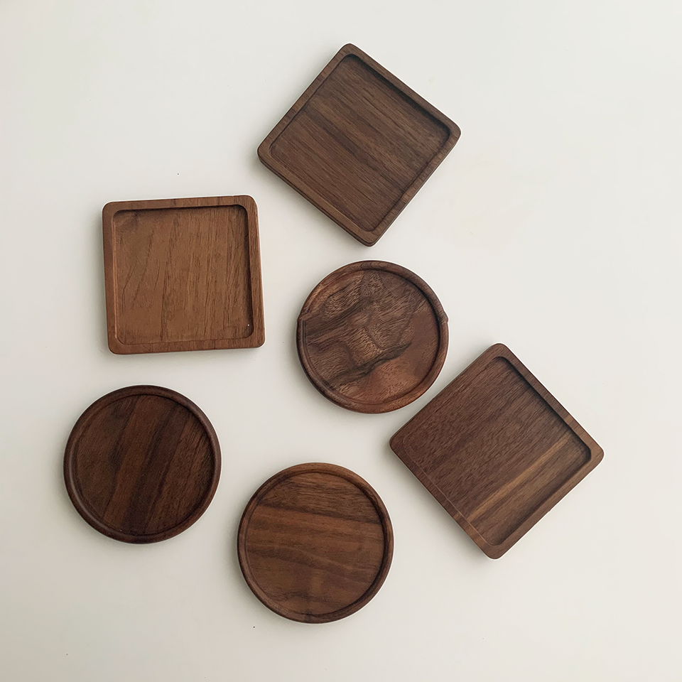 Japanese Walnut Wood Dessert & Coaster Set
