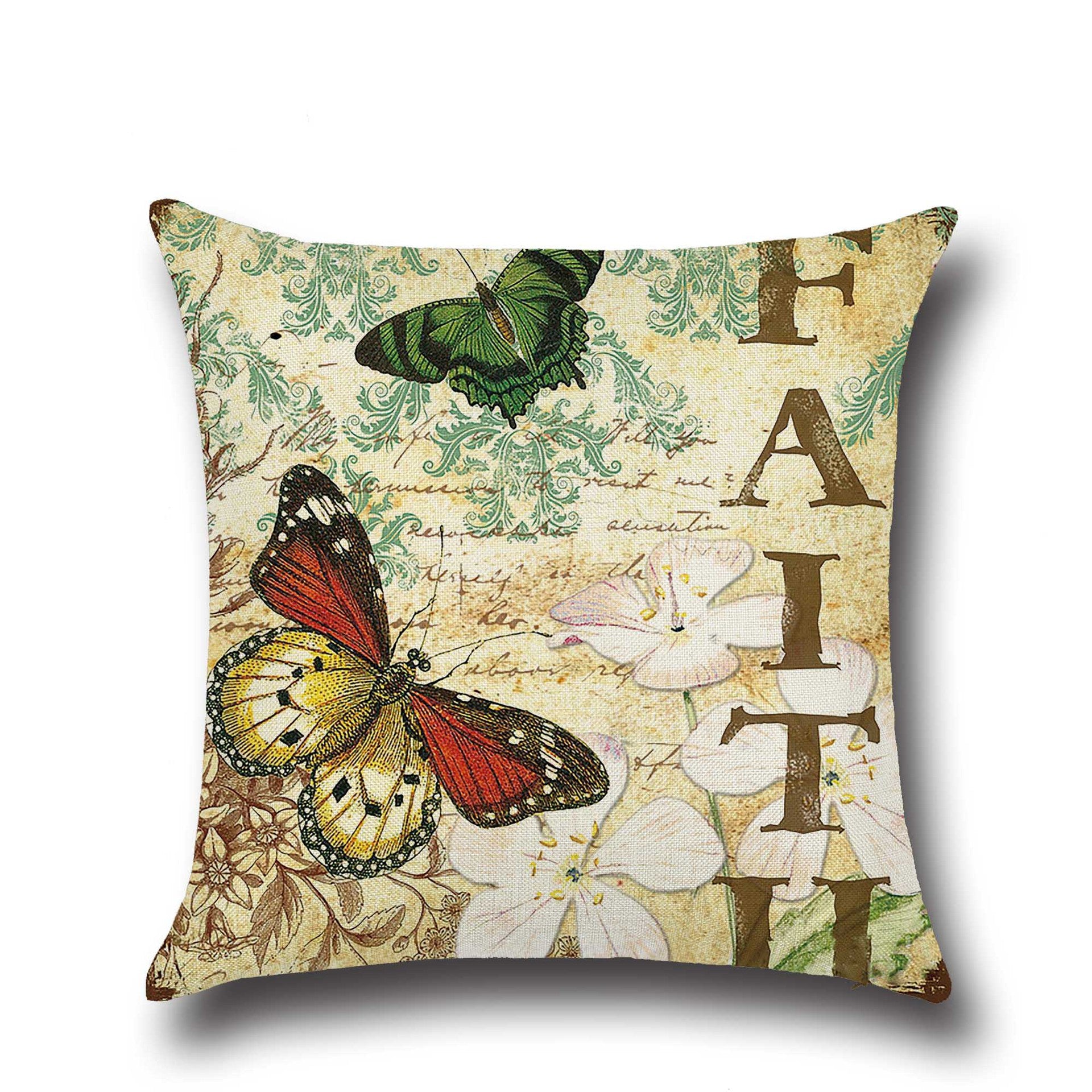 Cute Butterfly Cotton Linen Pillow for Home & Office